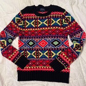 Polo Ralph Lauren Nordic Sweater Teen Large  Fair Isle Aztec Merino Wool Knit